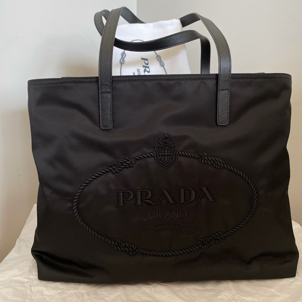 PRADA Nylon Tote with Embroidered Logo